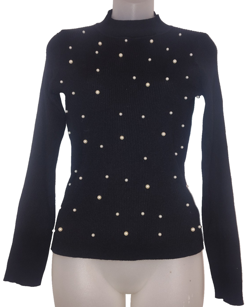 Jolie & Joy Women’s Black Pearl Beaded Knit Long Sleeve Sweater Size L BG19